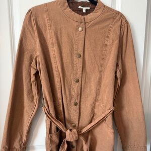 Maurices Women's Belted Twill Jacket Tan Denim Pointed Shoulder Sz Large